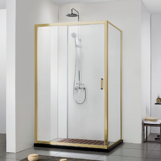 920-1750x2000mm L Shape Shower Screen Sliding Door Light Gold Semi-frameless 6mm Glass With  Return Panel - HD reno