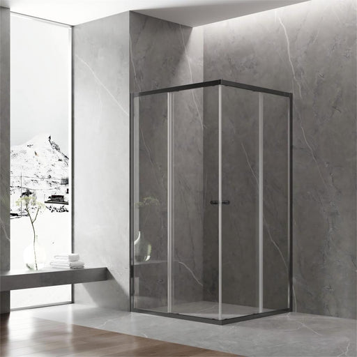 800-1200mm 6mm Thickness Standard Height 2000mm Covey Black SemiFrameless Corner Double Sliding Door Shower Screens - HD reno