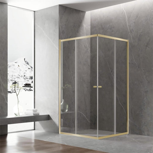 800-1200mm 6mm Thickness Standard Height 2000mm Covey Light Gold SemiFrameless Corner Double Sliding Door Shower Screens - HD reno
