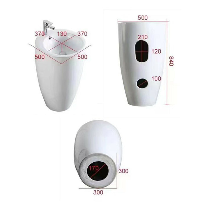 500*500*840mm POS Ceramic Pedestal Gloss White Basin