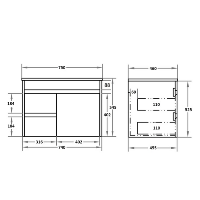 600-750*460mm Bathroom Vanity Standard PVC Gloss White Wall Hung Soft Closing  Vanity - HD reno