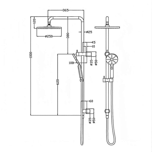 250mm ACL Otus Stainless Steel Round Multi-Function Twin Shower