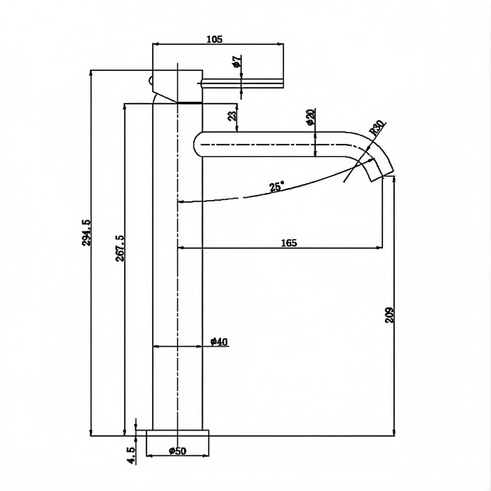 Ikon Otus Slimline Stainless Steel Highrise Curved Spout Basin Mixer