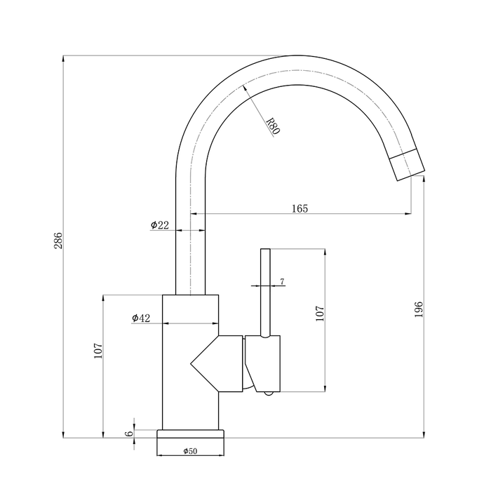 ACL Otus Slimline SS304 Stainless Steel Gooseneck Basin Mixer