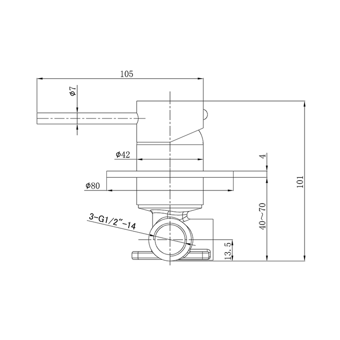 ACL Otus Slimline SS304 Stainless Steel Wall Mixer - Lever Up