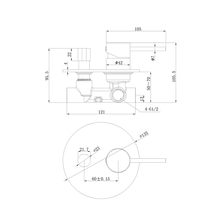ACL Otus Slimline SS304 Stainless Steel Wall Diverter Mixer Rough-in Body Only