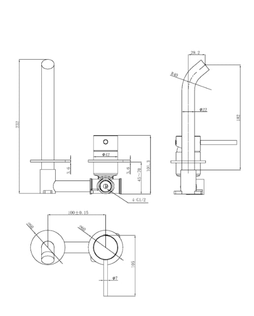 Ikon Otus Slimline Stainless Steel/Chrome/Matt Black/Gunmetal Grey/Brushed Gold Stainless Steel SS Wall Basin Mixer Only Separate Back Plate Trim Kits