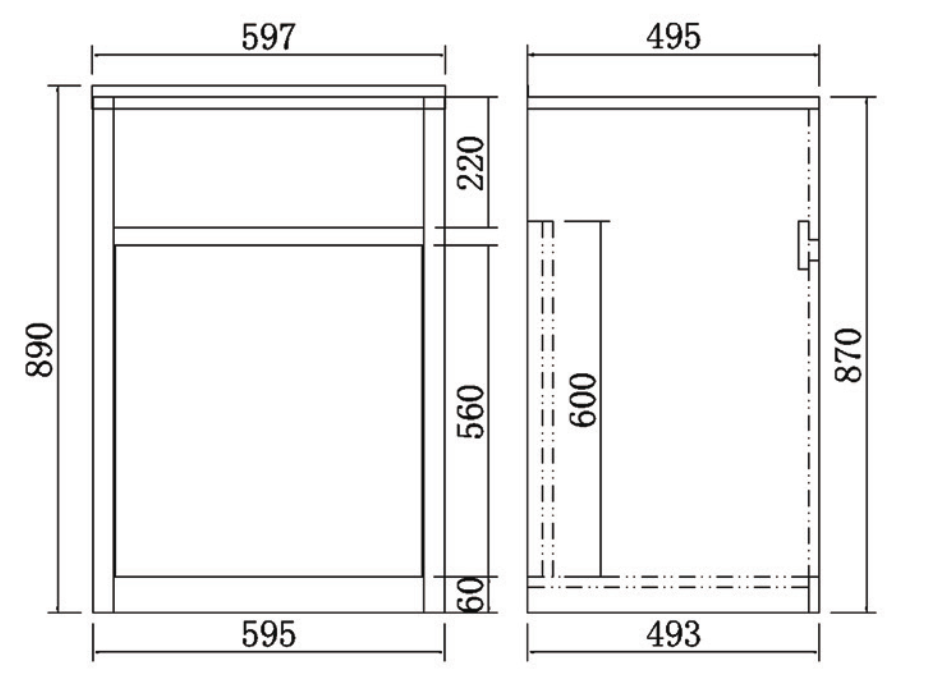 597*495*890mm 45 Litres 304 Stainless Steel Sink with PVC Laundry Tub Cabinet