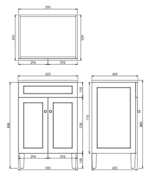 600*455*860mm POS Harrington Matt White PVC Constructed Freestanding Vanity With Legs - HD reno