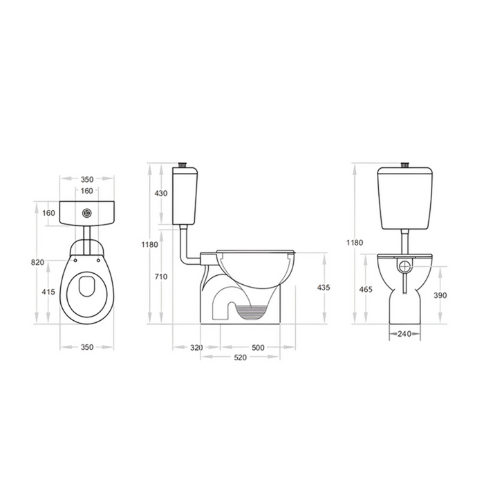 820*350*1180mm Poseidon Calla Gloss White Box Rim Bottom Inlet Disable Toilet
