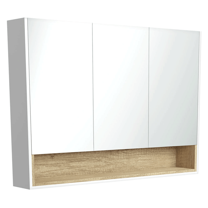 750-1200*850*180mm Fienza Satin White With Scandi Oak Copper-free Glass Rectangle Shaving Cabinet With Shelf