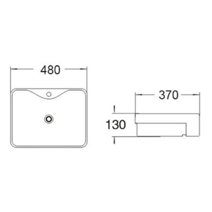 480*370*130mm Poseidon PSR4837 Gloss White Ceramic Rectangle With 1 Tap Hole Semi Recessed Basin