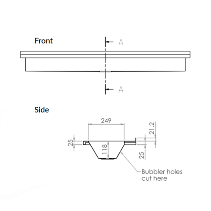 900-2400mm 3monkeez Stainless Steel Walls End Pattern Trough