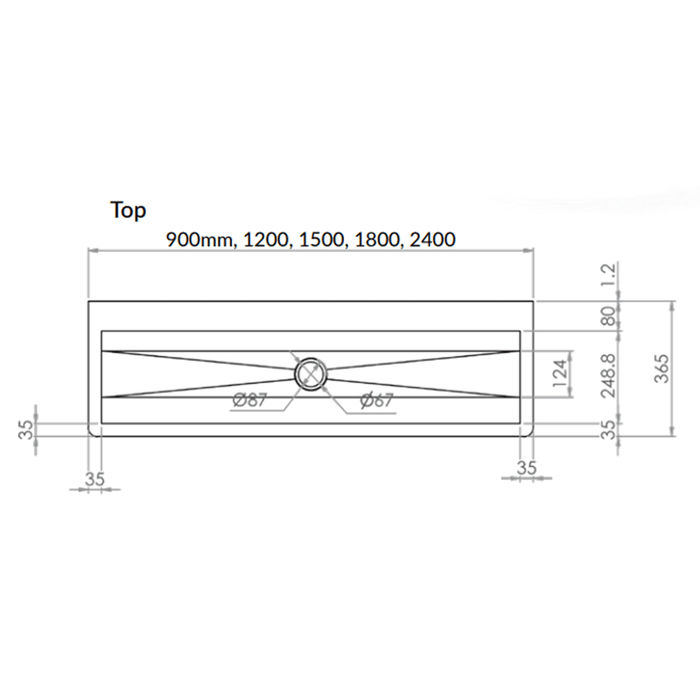 900-2400mm 3monkeez Stainless Steel Walls End Pattern Trough