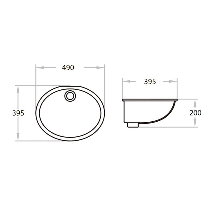 495*395*200mm Poseidon K407 Gloss White Ceramic Oval Under-Mount Basin