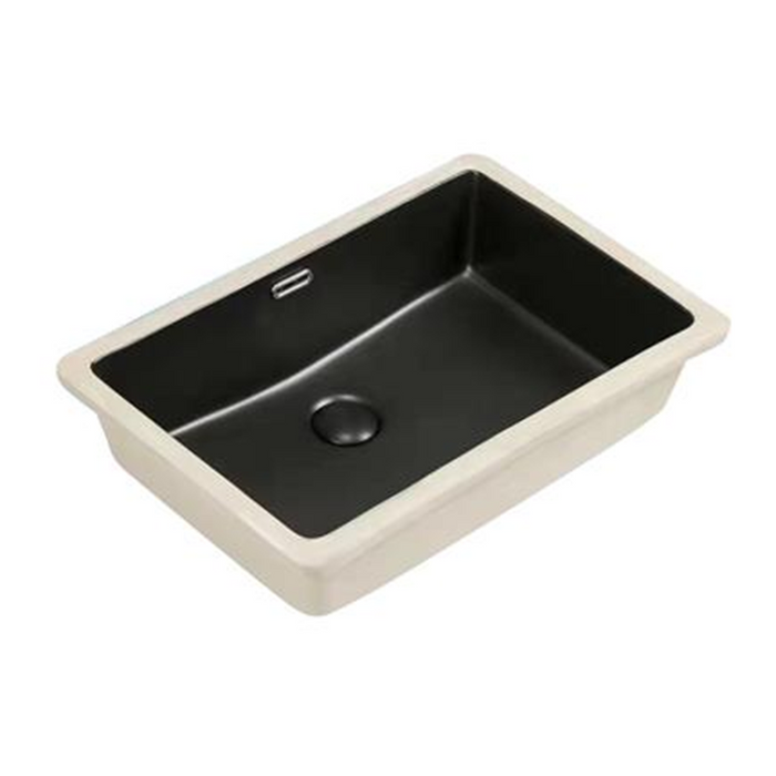 545*380*180mm Poseidon PU5438 Gloss White/Matt Black Ceramic Rectangle With Overflow Under-Mount Basin