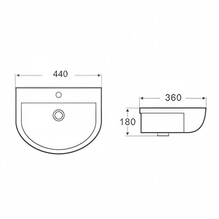 440*360*180mm Poseidon Care Gloss White With Overflow Wall Hung Basin