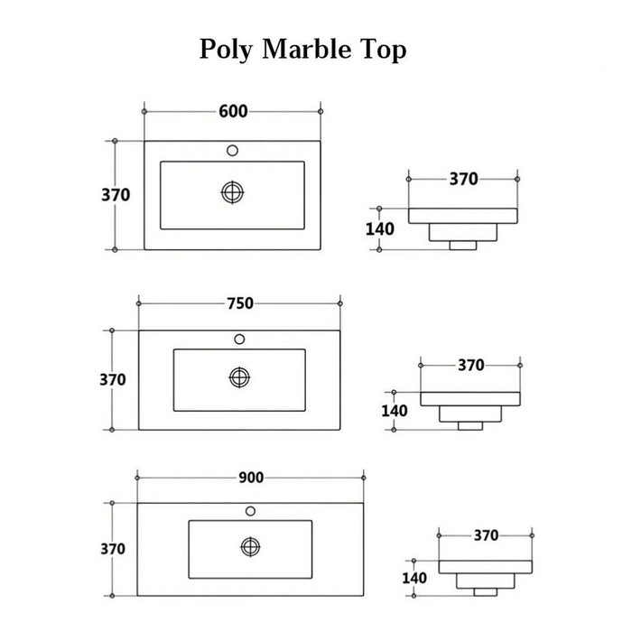 600-900*350*560mm Poseidon Acacia Ensuite Matt Black PVC Wall Hung Vanity