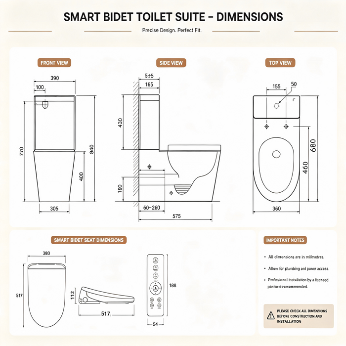 Aurelia 680mm Rimless Back-To-Wall Smart Toilet Suite With Bidet Function