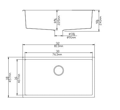 810*460*226mm Matte Black Single Bowl Quartz Undermount Kitchen Sink