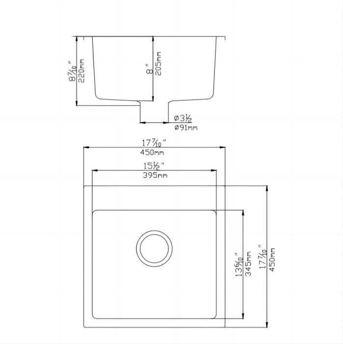 450*450*232mm POS Matte Black Single Bowl Quartz Top mount laundry tub