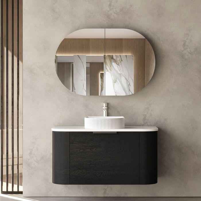 900*460*450mm OTTI Bondi Black Oak High Moisture Resistant Plywood Bathroom Curve Wall Hung Vanity