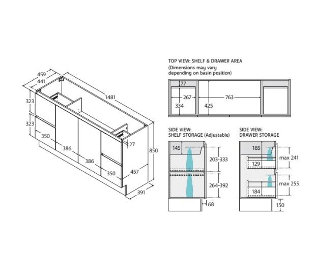 600-1800*400*850mm Door & Drawer Floor Standing Vanity