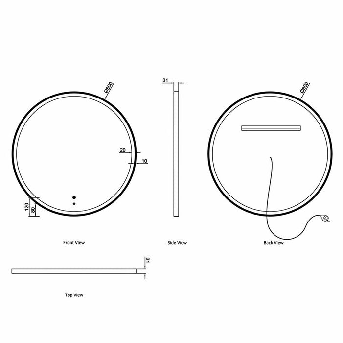 800mm Otti Bondi Metal Frame Round Tuffi LED Mirror
