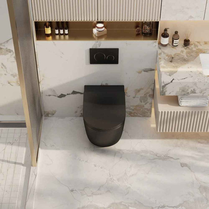 570*360*410mm Mercio Norton99 Matt Black Mercio Quiet Wall-Faced Floor Toilet & Geberit Alpha Cistern & Button