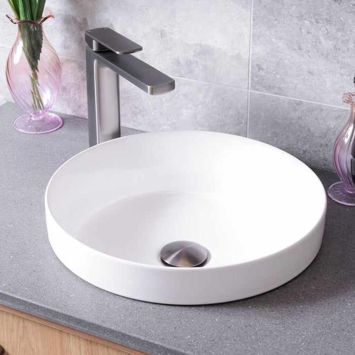 355*355*118mm FIE Reba Gloss White Ceramic Round Semi-Insert Basins