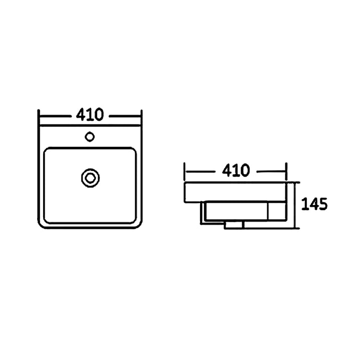 410*410*145mm Gloss White Ceramic Square Semi Recessed Basin