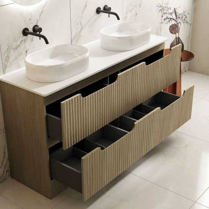 600-1800*455*830mm Mercio Rhea Natural Oak Fluted Freestanding Vanity