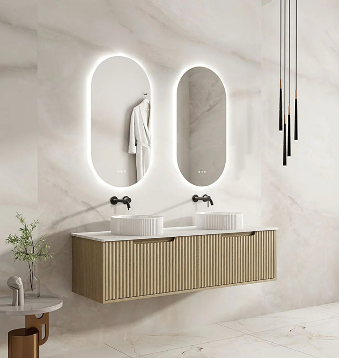 600-1800*455*390mm Mercio Rhea Natural Oak Fluted Wall Hung Vanity