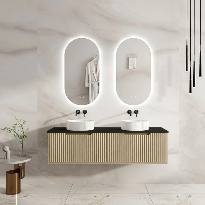 600-1800*455*390mm Mercio Rhea Natural Oak Fluted Wall Hung Vanity