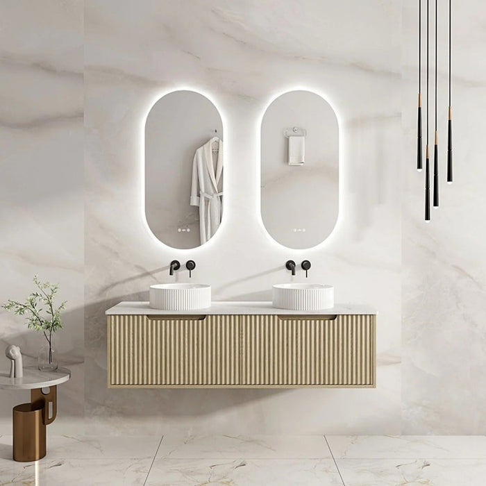 600-1800*455*390mm Mercio Rhea Natural Oak Fluted Wall Hung Vanity