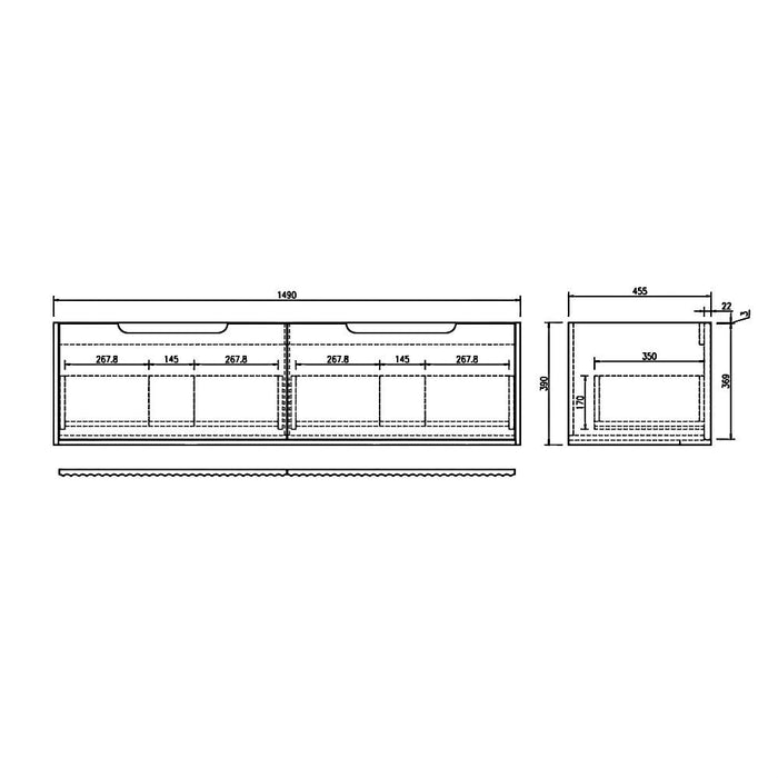 600-1800*455*390mm Mercio Rhea Natural Oak Fluted Wall Hung Vanity