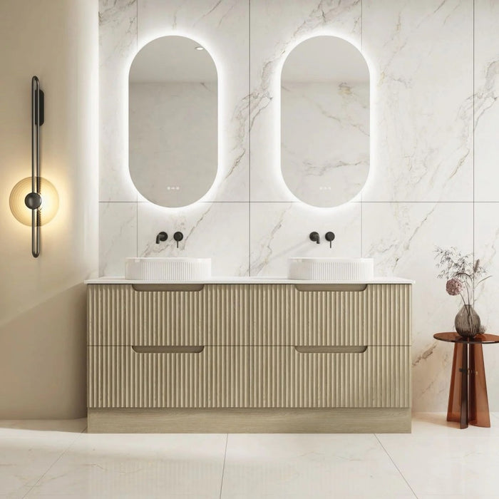 600-1800*455*830mm Mercio Rhea Natural Oak Fluted Freestanding Vanity