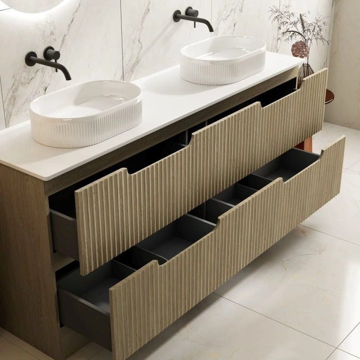 600-1800*455*830mm Mercio Rhea Natural Oak Fluted Freestanding Vanity