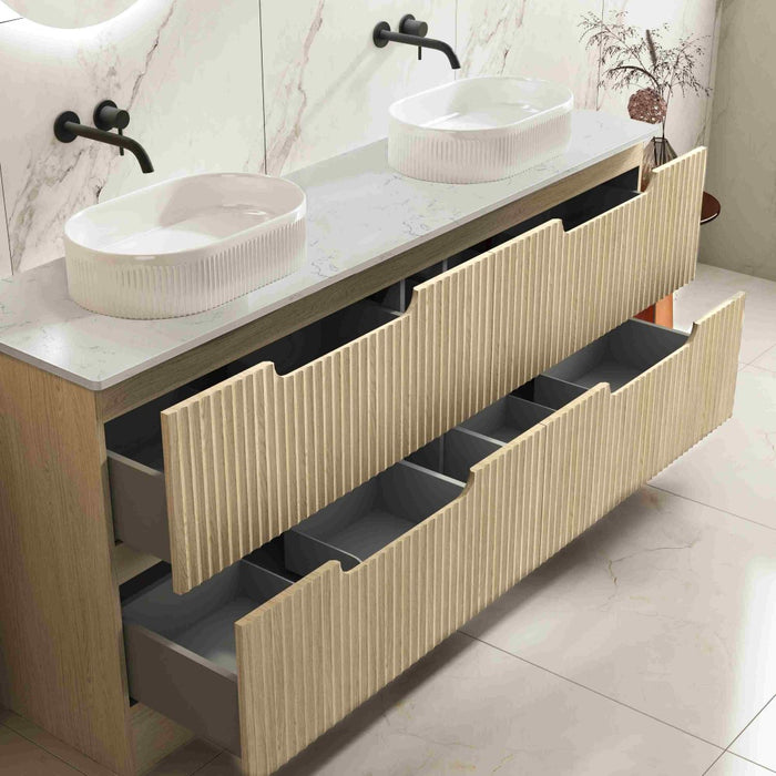 600-1800*455*830mm Mercio Rhea Natural Oak Fluted Freestanding Vanity