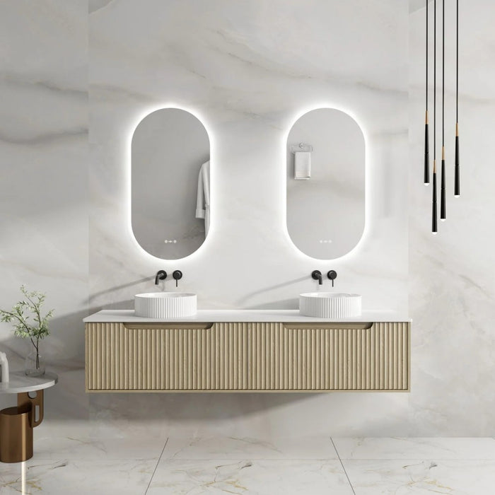 600-1800*455*390mm Mercio Rhea Natural Oak Fluted Wall Hung Vanity