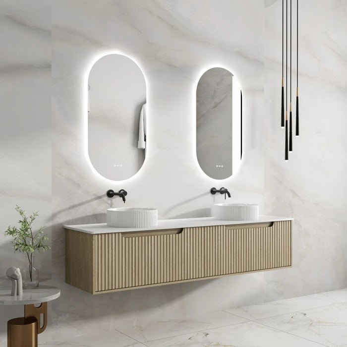 600-1800*455*390mm Mercio Rhea Natural Oak Fluted Wall Hung Vanity