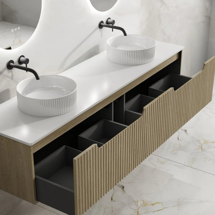 600-1800*455*390mm Mercio Rhea Natural Oak Fluted Wall Hung Vanity