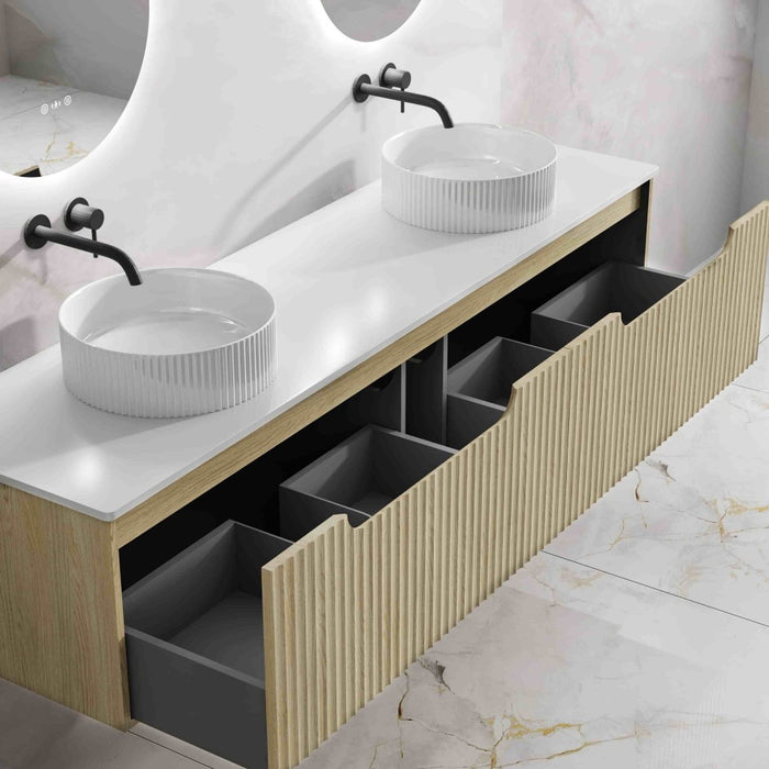 600-1800*455*390mm Mercio Rhea Natural Oak Fluted Wall Hung Vanity