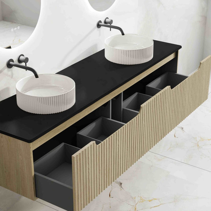 600-1800*455*390mm Mercio Rhea Natural Oak Fluted Wall Hung Vanity