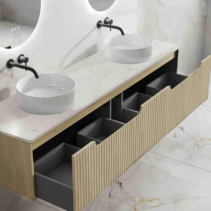 600-1800*455*390mm Mercio Rhea Natural Oak Fluted Wall Hung Vanity