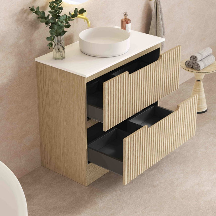 600-1800*455*830mm Mercio Rhea Natural Oak Fluted Freestanding Vanity