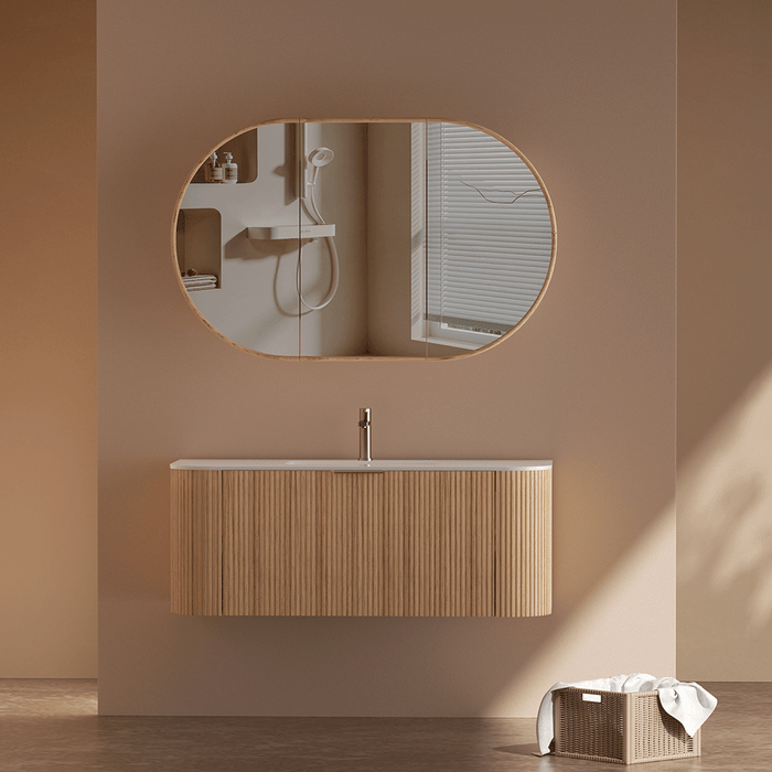 600-1500*455*450mm INF RIO Light Oak High-Moisture Resistant Plywood Fluted Wall Hung Vanity