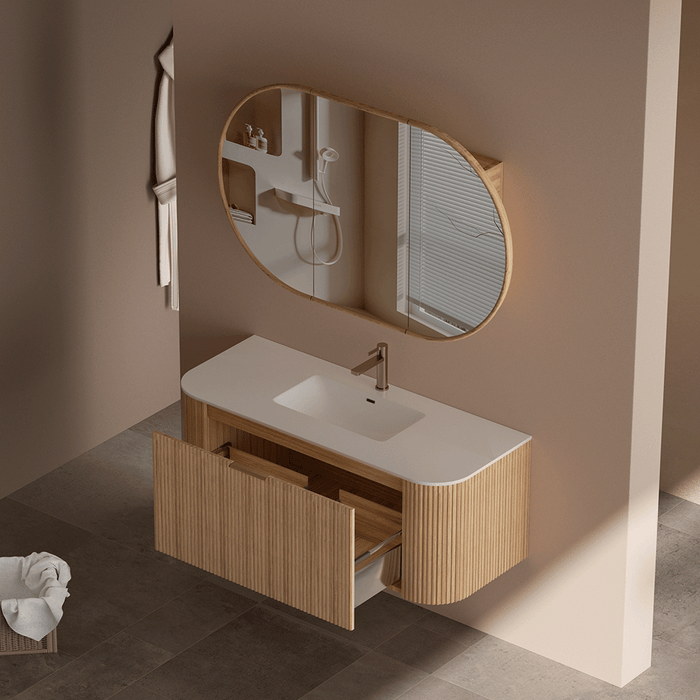 600-1500*455*450mm INF RIO Light Oak High-Moisture Resistant Plywood Fluted Wall Hung Vanity