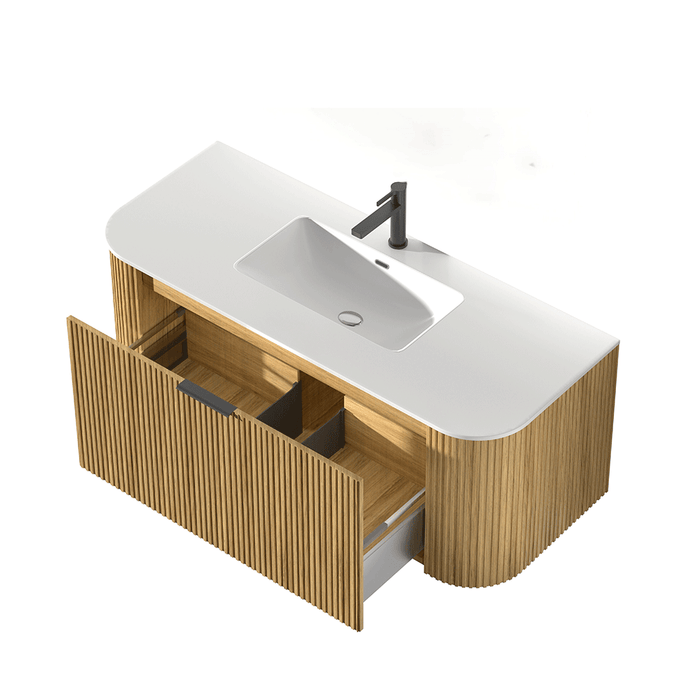 600-1500*455*450mm INF RIO Light Oak High-Moisture Resistant Plywood Fluted Wall Hung Vanity