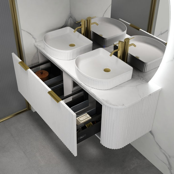 600-1500*455*450mm Infinity Rio Matt White Plywood L-Corner Fluted Wall Hung Vanity